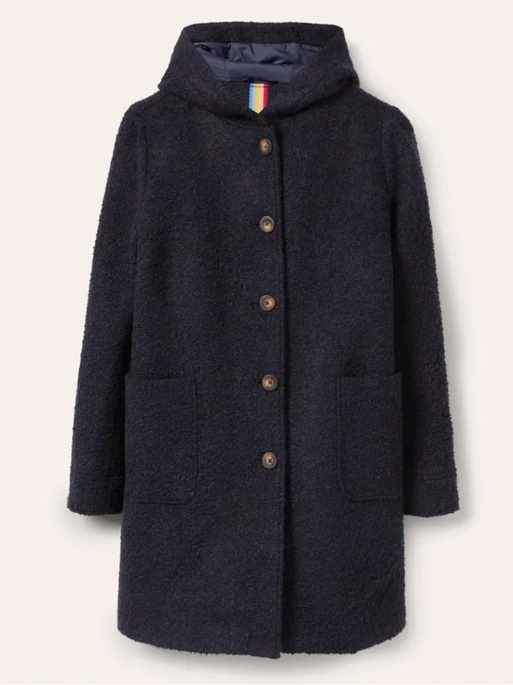 Boden Navy Boucle Wool Blend Hooded Coat Women’s Button Front Jacket U0013 US 10